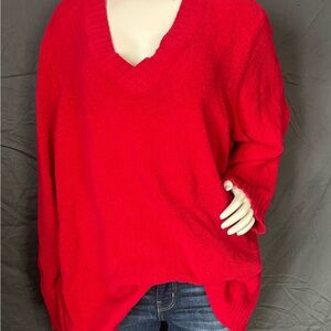✨ Faded Glory Red Metallic V‑Neck Sweater | 4X | Sweater
